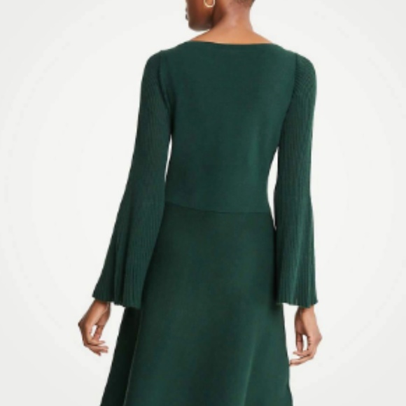 NWT Ann Taylor Green Flare Sleeve Sweater Dress - Picture 2 of 3